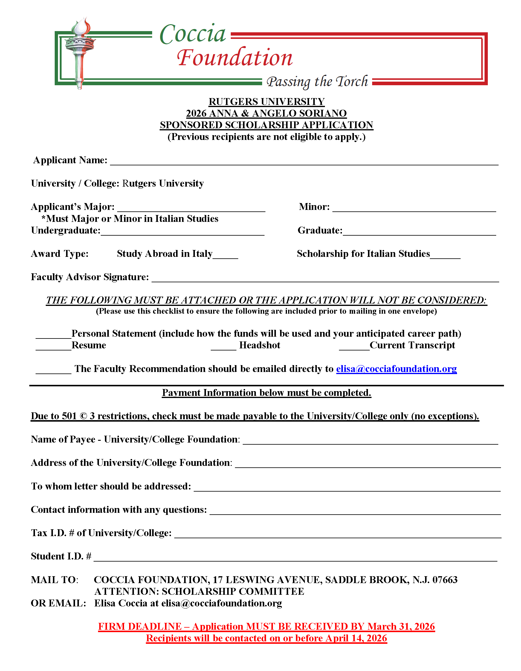 Anna & Angelo Soriano Scholarship